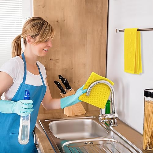 Miniatura 5 de Kitinjoy Toallas de cocina 100% algodón con tejido gofre, paquete de 4 paños de cocina súper suaves y absorbentes para secar platos, toallas de mano