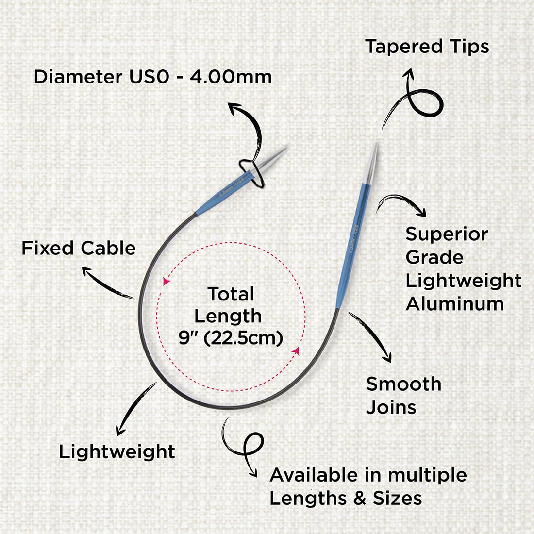 KnitPro Zing Fixed Circular Needles 9" (22.5cm), Sapphire, 4.00 mm - Image 3