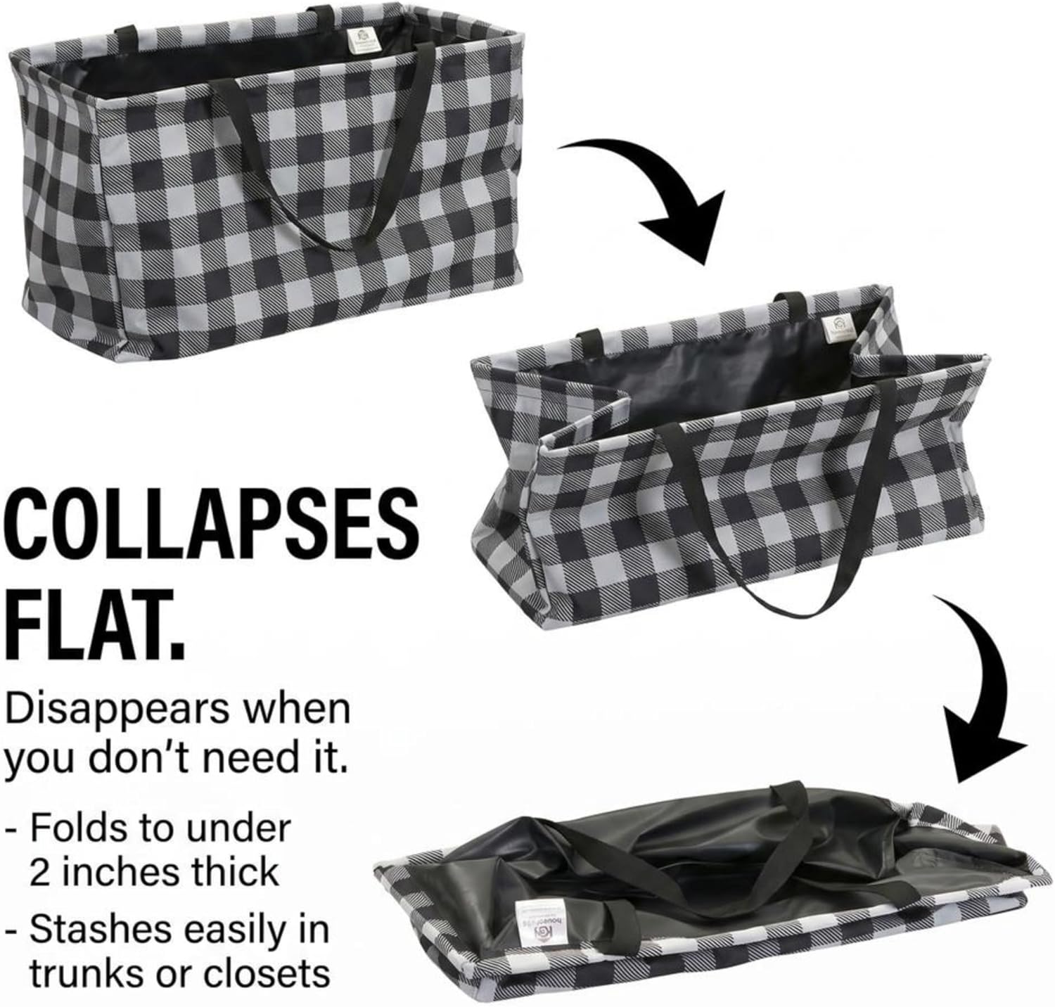 Household Essentials Black and White Plaid Krush Container All-Purpose Utility Tote