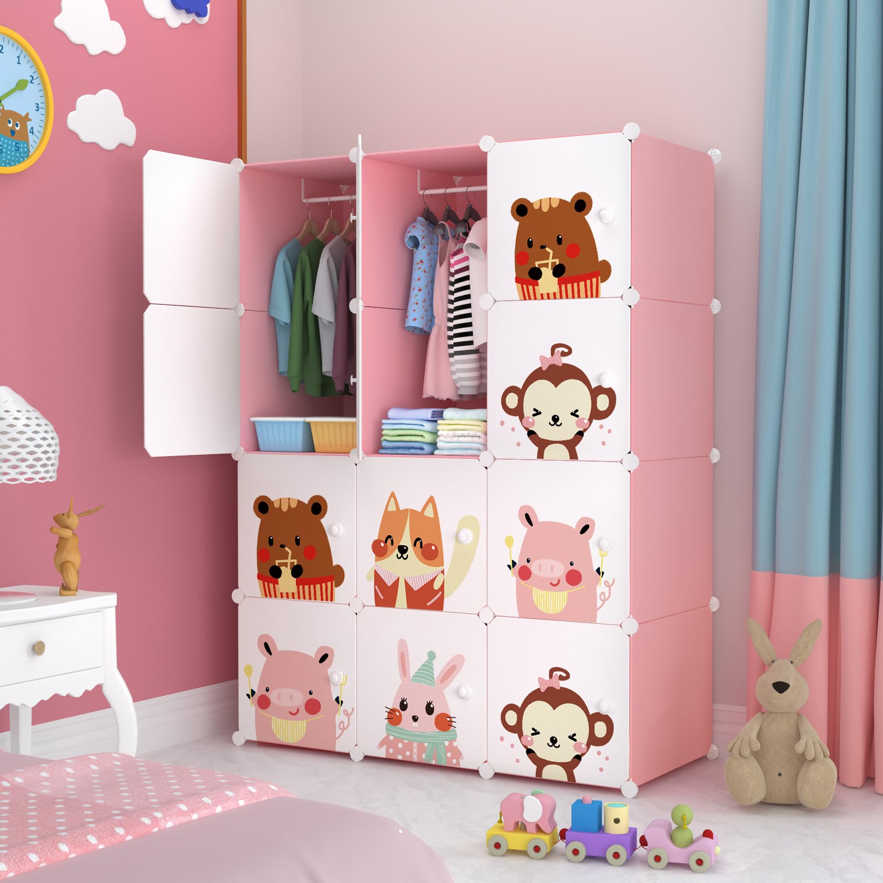 Sunderlook Plastic Wardrobe for Kids Clothes – Collapsible Wardrobe, Easy to Use Anti-Skid & Non-Slip Effective Professional Foldable Plastic Cupboard for Kids, Home (Pink-KTA1, 12 Door)