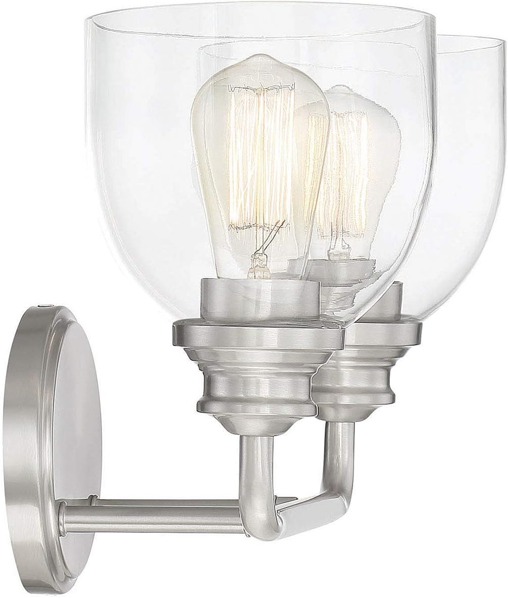 Savoy House 8-8020-2-BK Marshall Modern Clear Seeded Glass Bathroom Vanity Wall Light, 2-Light 120 Total Watts, 10" H x 13" W, Matte Black