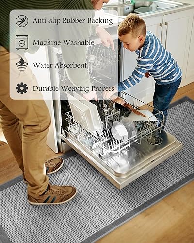 Miniatura 3 de PADOOR Juego de 2 alfombras de cocina antideslizantes, alfombras extragrandes de 2.5 x 6 pies + 20 x 32 pulgadas para suelo de cocina