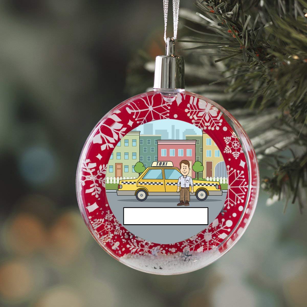 PrintedPerfection.com Personalized StoryLine Cartoon Caricature Snow Globe Christmas Ornament: Car Lover - Female