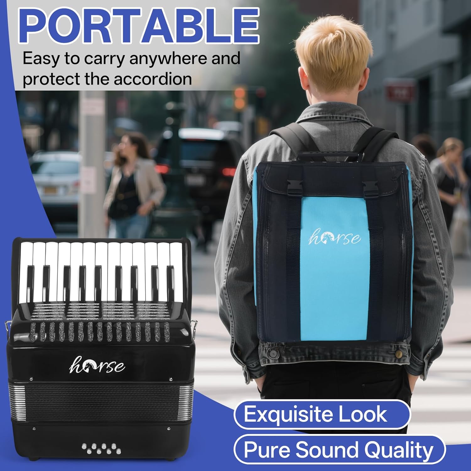 Accordion, 22 Keys 8 Bass Piano Accordion Acordeones Para Adultos, Acordeón De Adulto Azul for Beginners Adults, Educational Musical Instrument Sweet Sound with Straps and Padded Bag Black