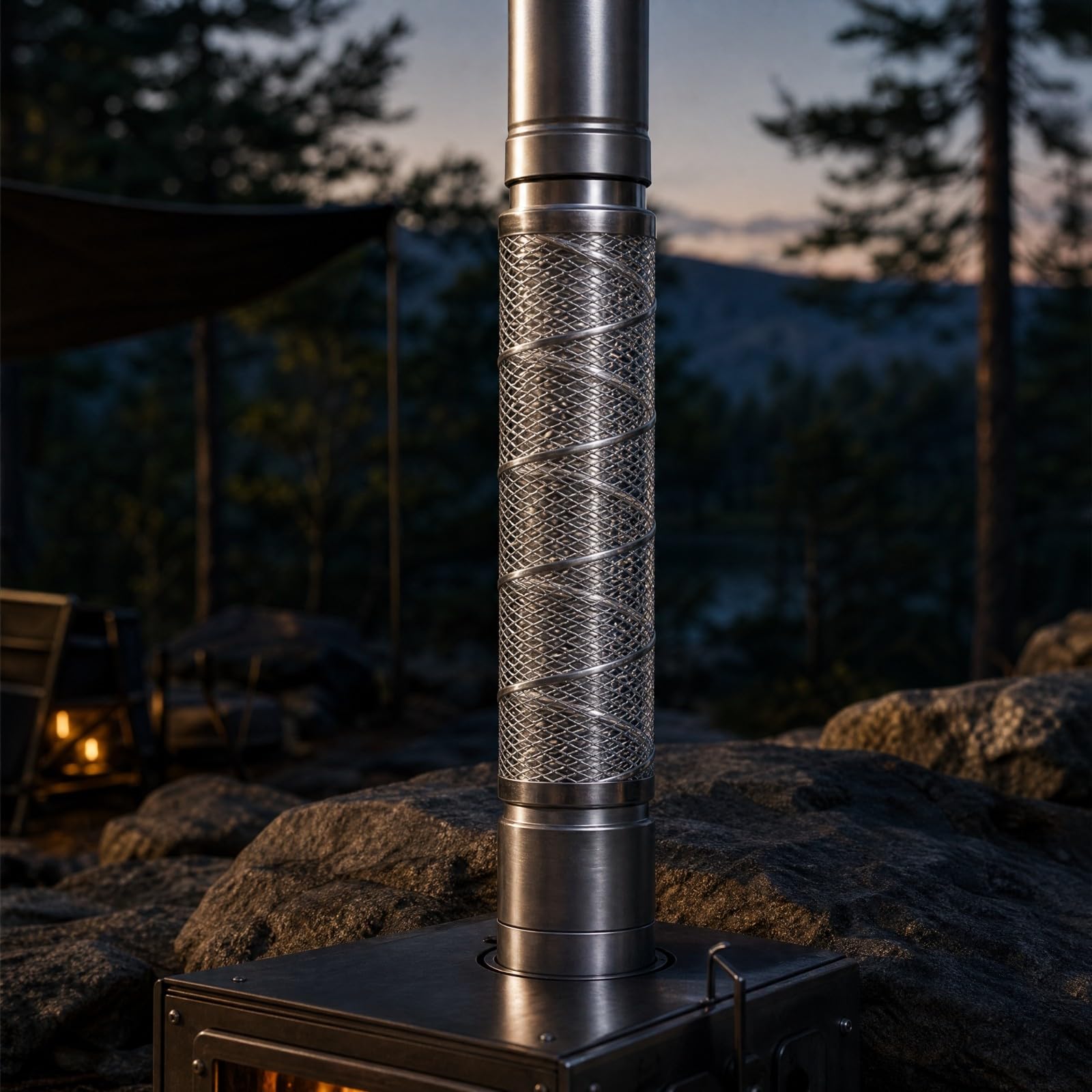 Tubo Chimenea Acero Inoxidable con Malla Antiquemaduras Compacto Tubo Gases con Elemento Metálico Espiral Práctico para Talleres