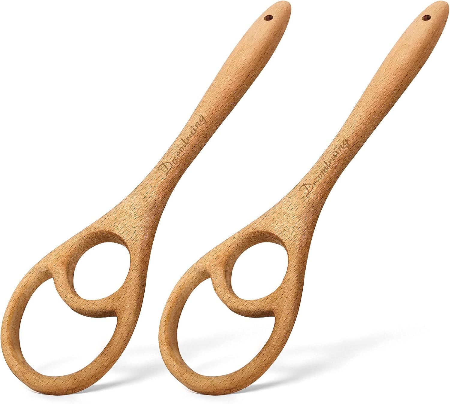 Wooden Danish Dough Whisk - 12.6" Handcrafted Dutch Bread Whisk for Batter, Pizza Dough & Baking - Upgraded One-Piece Sourdough Whisk with Flow-Through Design-2 Pack