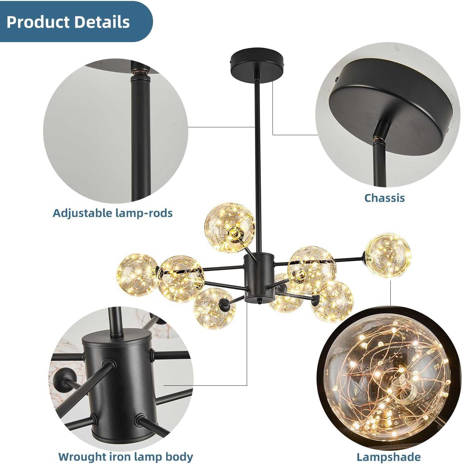 Modern Led Chandelier with Globe Glass,8 Light Dimmable Chandeliers for Dining Room,Pendant Lights Bubble Light for Dining Room,Farmhouse Kitchen Island,Living Room,Bedroom,Entrway,Hallway,3000-6000K