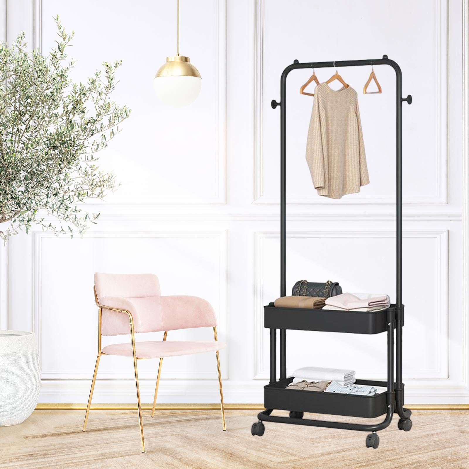 Carrello per lavanderia con appendiabiti a rotelle, soluzione versatile per riporre i vestiti in spazi come dormitori e camere da letto, appendiabiti su ruote,
