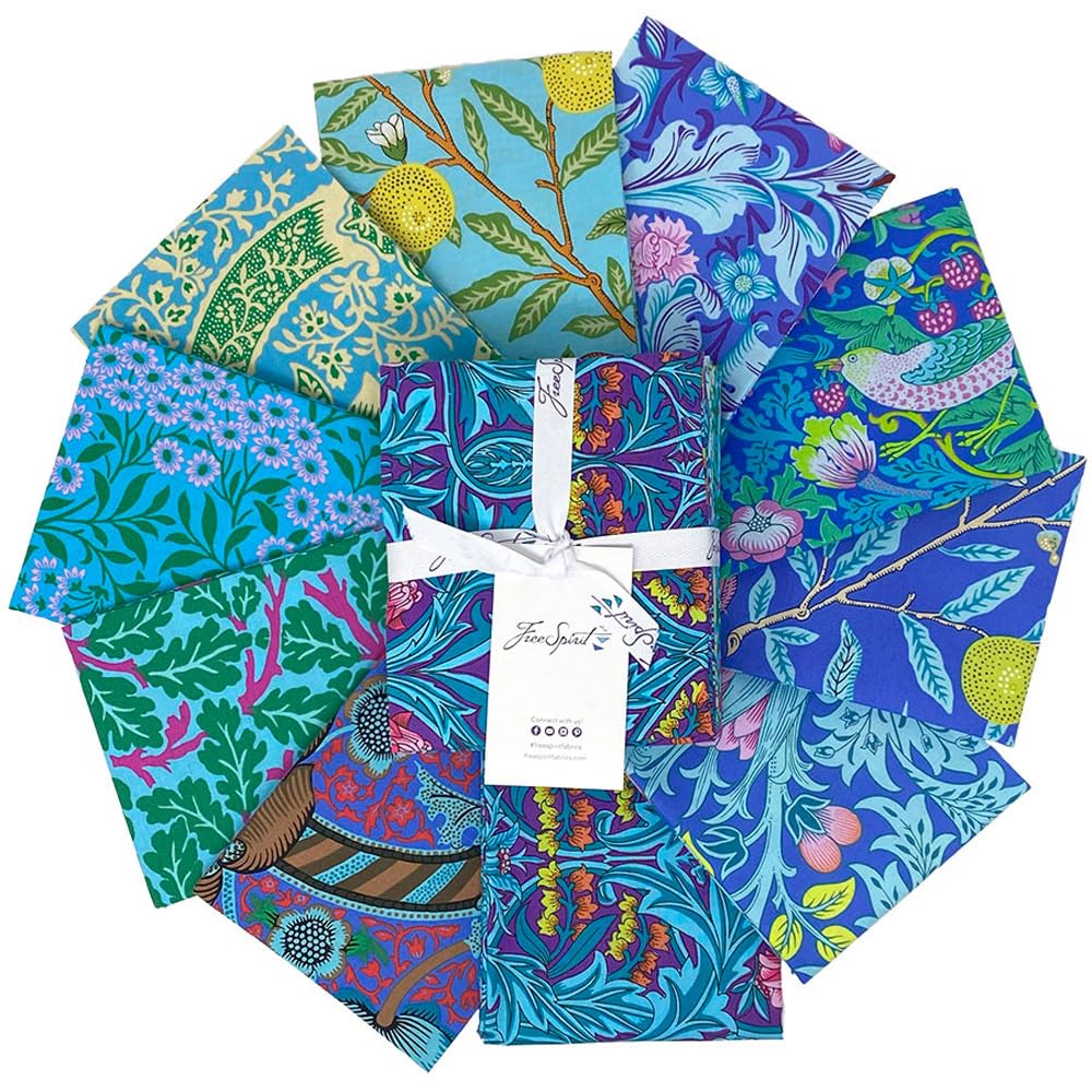 Kaffe Fassett x The Original Morris & Co. Blues 10 Fat Quarters FreeSpirit Fabrics