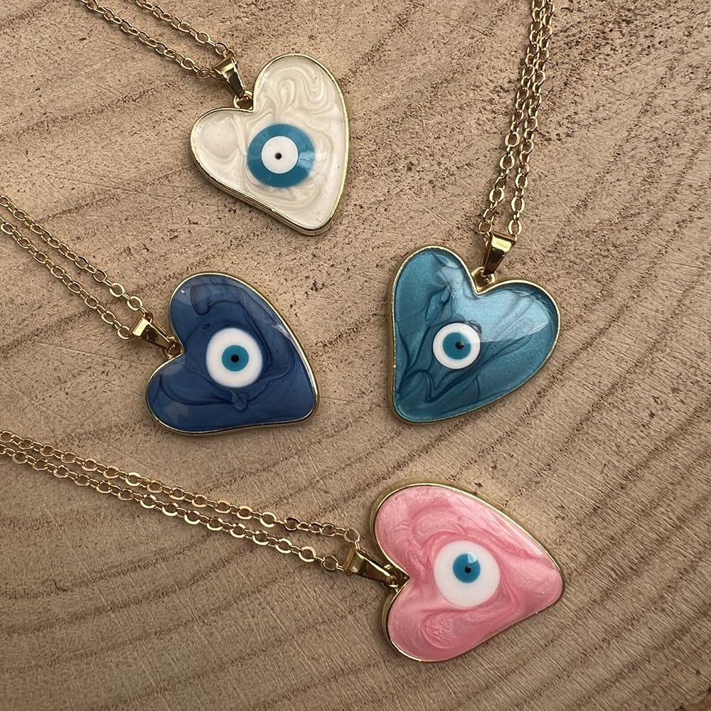 Evil Eye Pendant, Heart, Pink, Natural - Image 2
