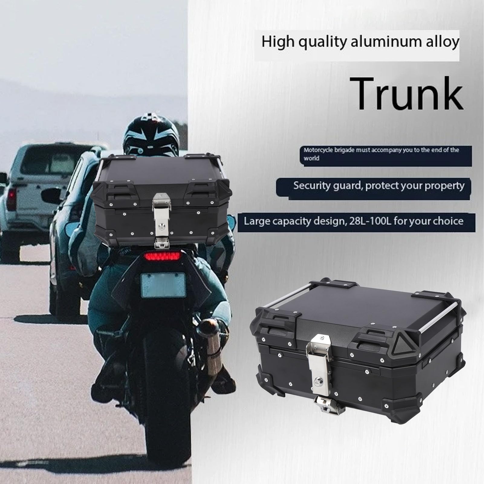 25-Liter-Motorrad-Topcase, 25-Liter-Heckkoffer aus Aluminiumlegierung mit Sicherheitsschloss, Universelle Motorrad-Gepäckträgerbox, KofferraumHeckbox für Helm, Regenmantel