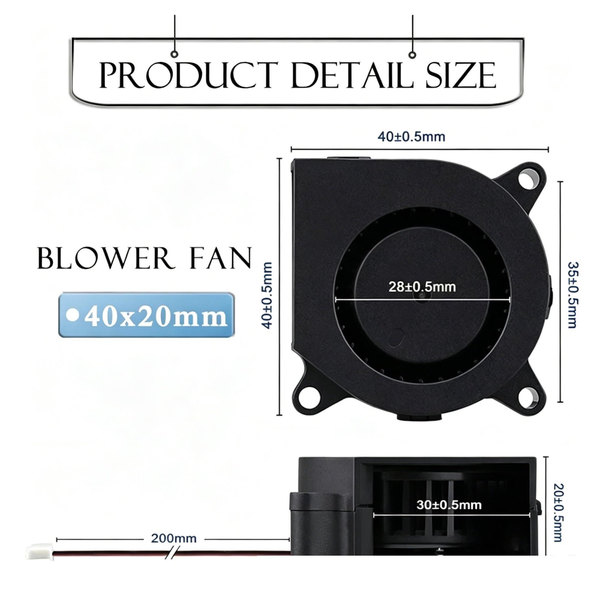Ventilador Micro Turbo de doble bola for pieza de impresora 3d y refrigeración de tarjeta gráfica | 4020 Ventilador 24V 12V 5V Enfriador 40MM X 20MM Soplador 40mm(24V Ball DuPont 1M,5Pcs 4020)