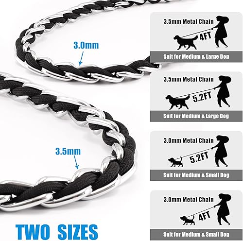 Miniatura 5 de Chew Proof Metal Leash Chain Dog Leash for Medium Large Dogs, Chain Link Dog Leash Anti Chew 5FT Strong Anti Bite Dog Leash Comfortable Soft Padded