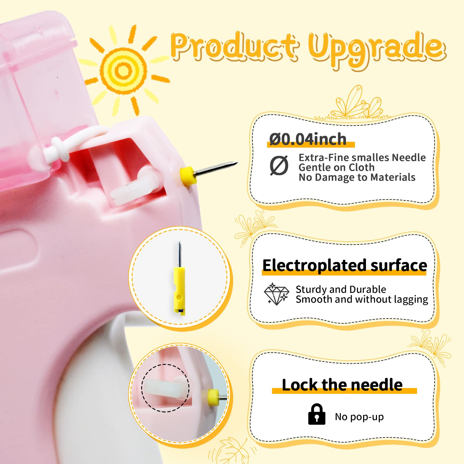 PHIXBEAR No Holes Micro Stitch Gun for Clothes, Mini Quick Stitch Sewing Gun, Clothing Repairs Hemming Tool Kit with 15 Flowers Built-in Storage Case 2 Needles 2000 Micro Fasteners