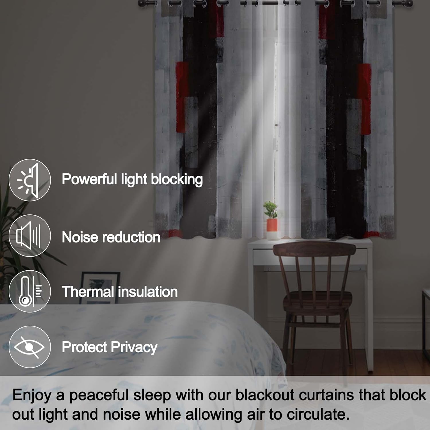 Black Blackout Curtains for Bedroom, Abstract Sheer Curtains for Living Room -Can Block and Transmit Light (2 Black Out Curtains with 2 Sheer Panels, 52" x 84")