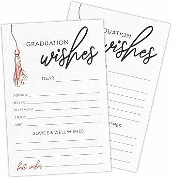 30 Minimalism Graduation Advice & Wishes Cards - Red Tassel - 4"X 6" Double-Sided Fill In Style Graduation Wishes Cards, Graduate Party Favor & Supplies - A03