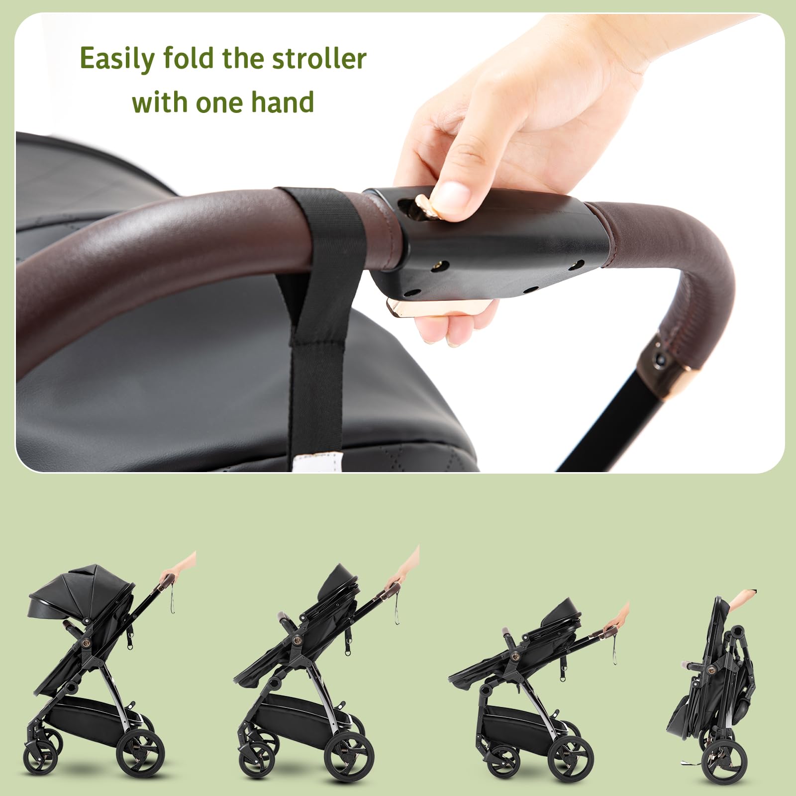 Passeggino 3 in 1 con Seggiolino Auto e Carrozzina, Grandi Ruote Assorbenti Urti per Bambini 0-36 Mesi Nero