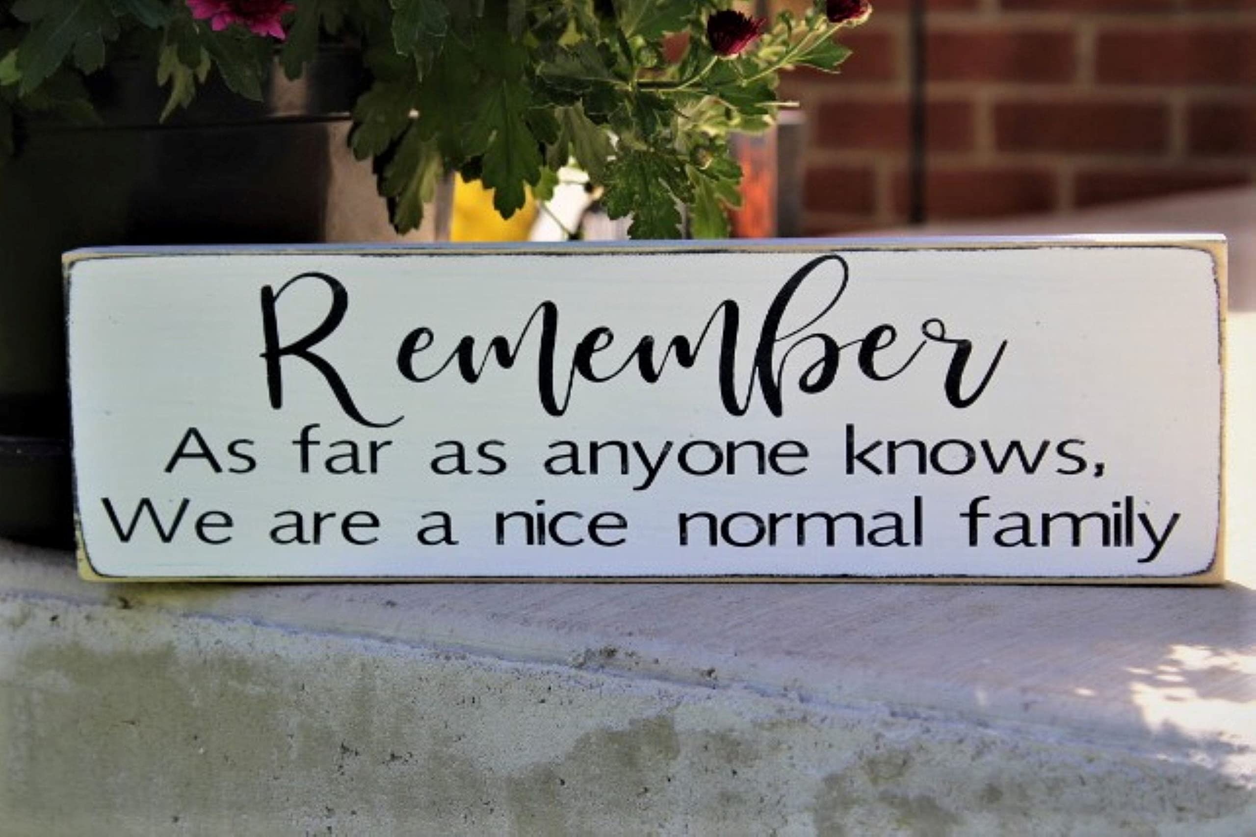 Szhmz Colour-217 Vintage Primitive Funny Decor Remember As Far As Anyone Knows We Are A Nice Normal Family Farmhouse Rustic Metal Sign 4X16 Inch, Cqq-A4