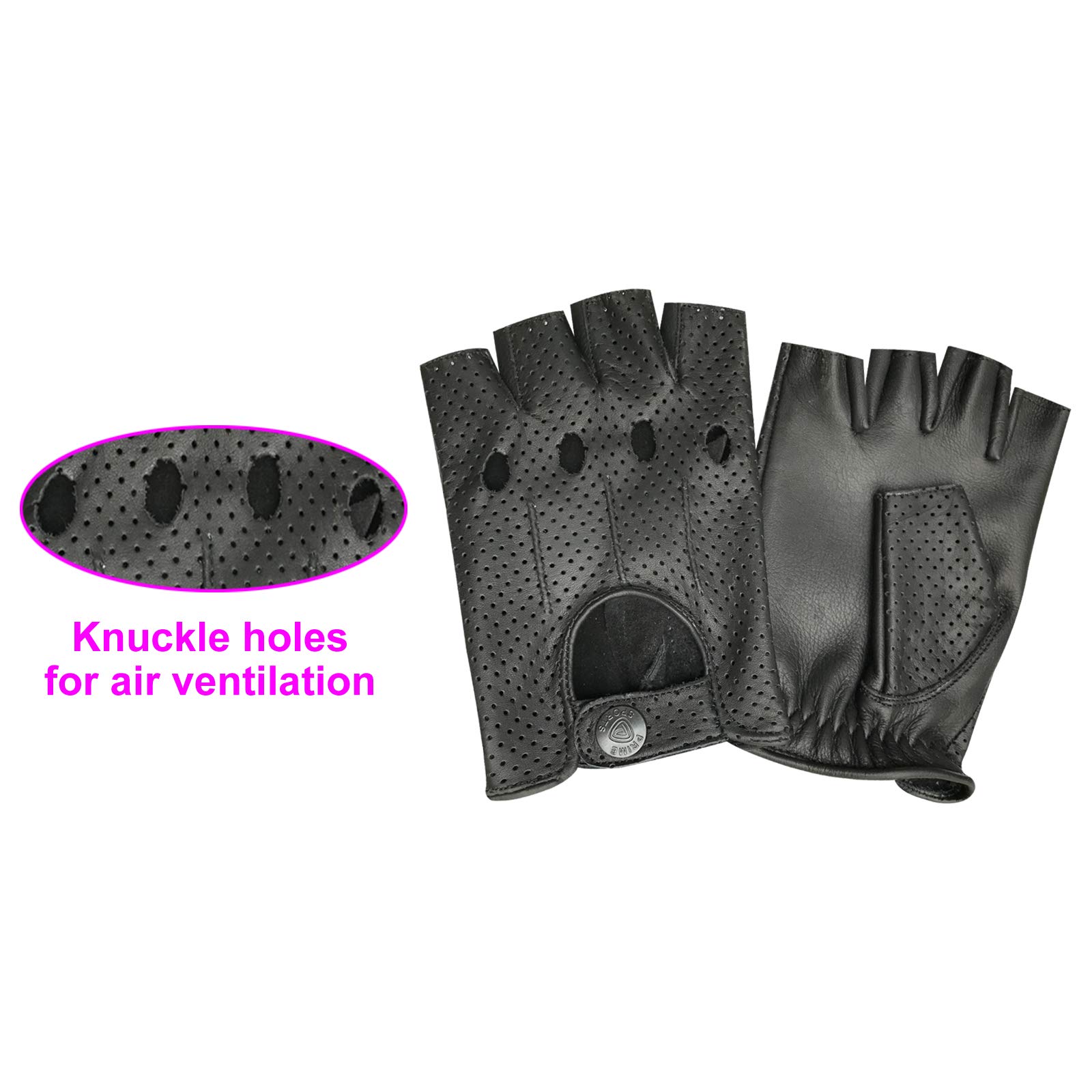 Prime Mitaines Gants Cuir Homme Femme - Tactiles Demi-Doigts Conduite Et Mode (M, Jaune Perforés)