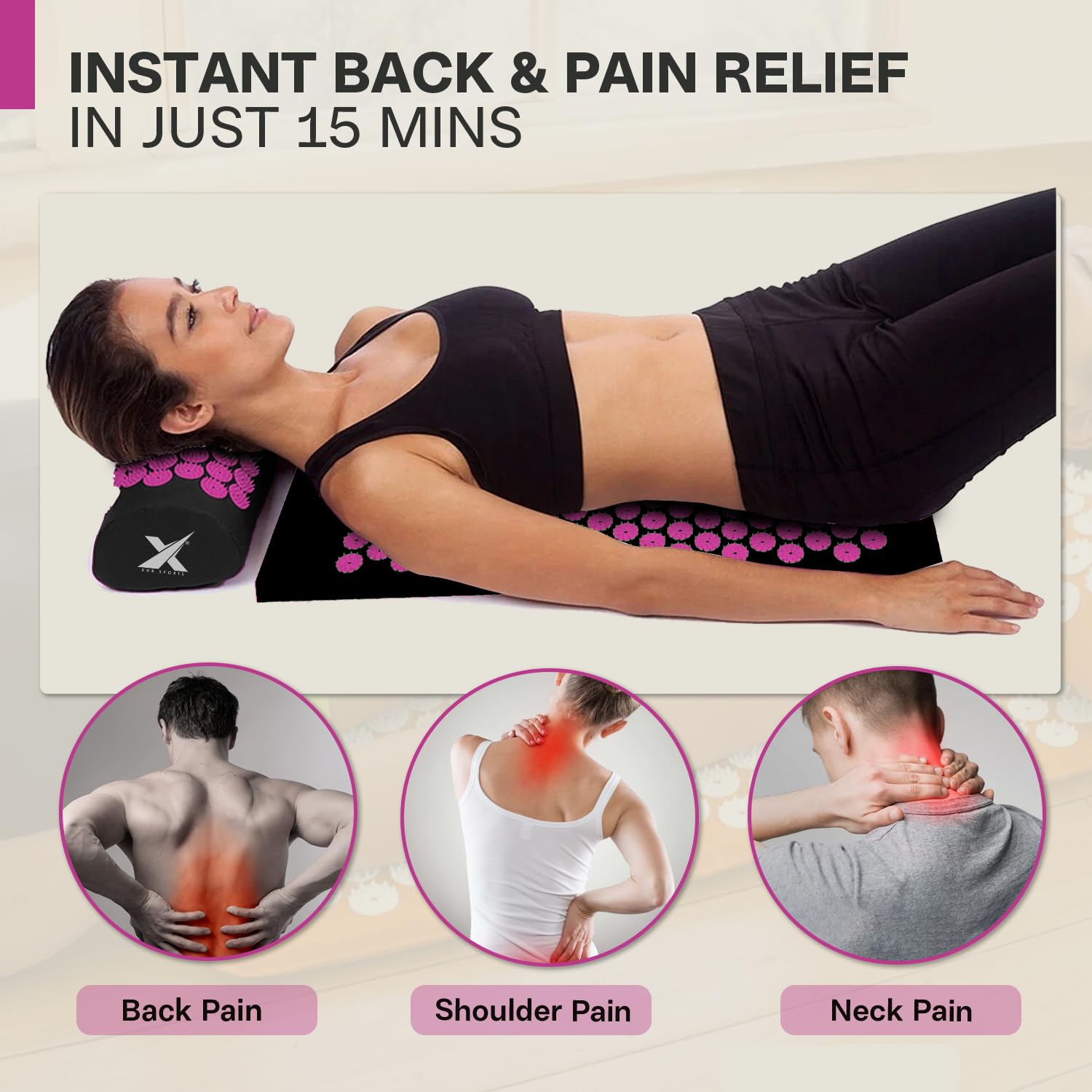 XN8 Ensemble de tapis d'acupression pour yoga, acupoint, acupuncture et réflexologie pour massage, soulagement de la douleur, réduction du stress, thérapie et relaxation avec sac de transport et sangle