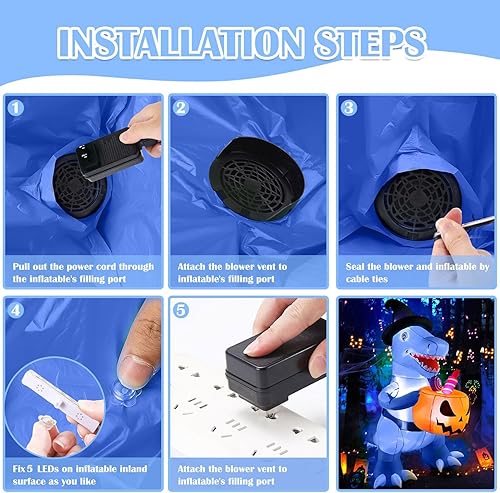 Miniatura 6 de Soplador inflable de repuesto de 12 V 1.2 A, motor de ventilador de repuesto con 3 cuerdas de luz LED para Halloween, disfraz inflable de Navidad,