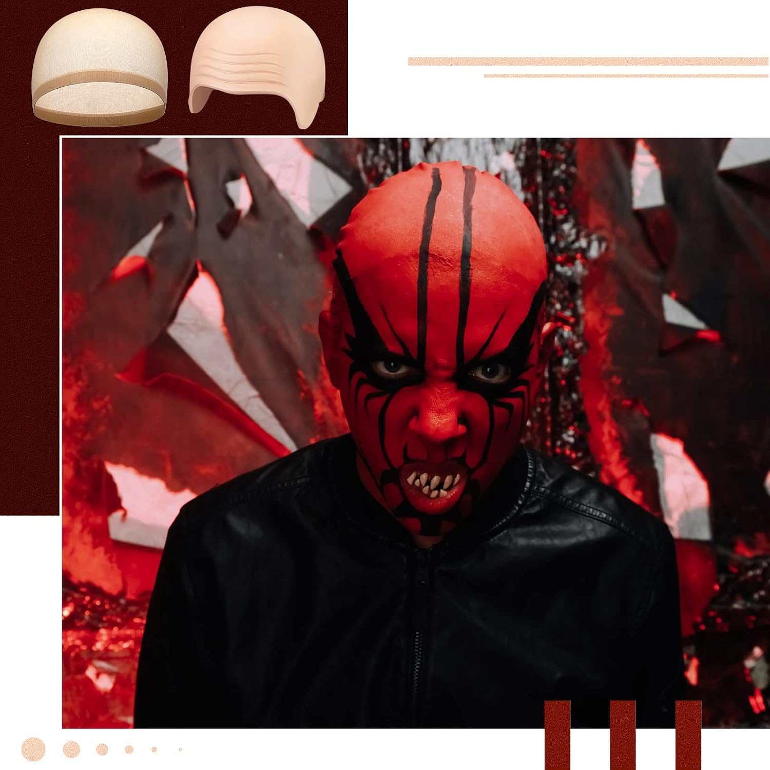 Chunyin 12 Pieces Halloween Bald Caps Set Includes 6 Pieces Latex Bald Cap and 6 Pieces Wig Scull Cap for Women Men Adults April Fools Party Supplies