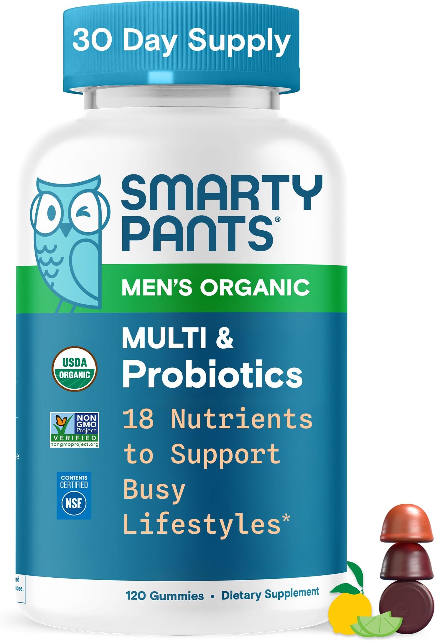 SmartyPants Multivitamin for Men, Organic Gummies: Probiotics, CoQ10, Methylf...