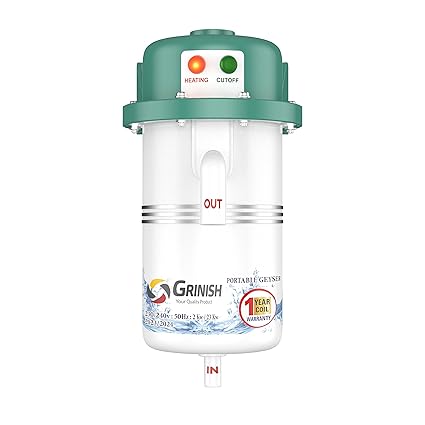 Grinish Portable Instant Water Heater Geyser, 1L, 230/240V, 50Hz, 3kW 1 Year Coil Warranty, Instant Water Heater Geyser with Advanced 4 Level Safety Powerful Heating