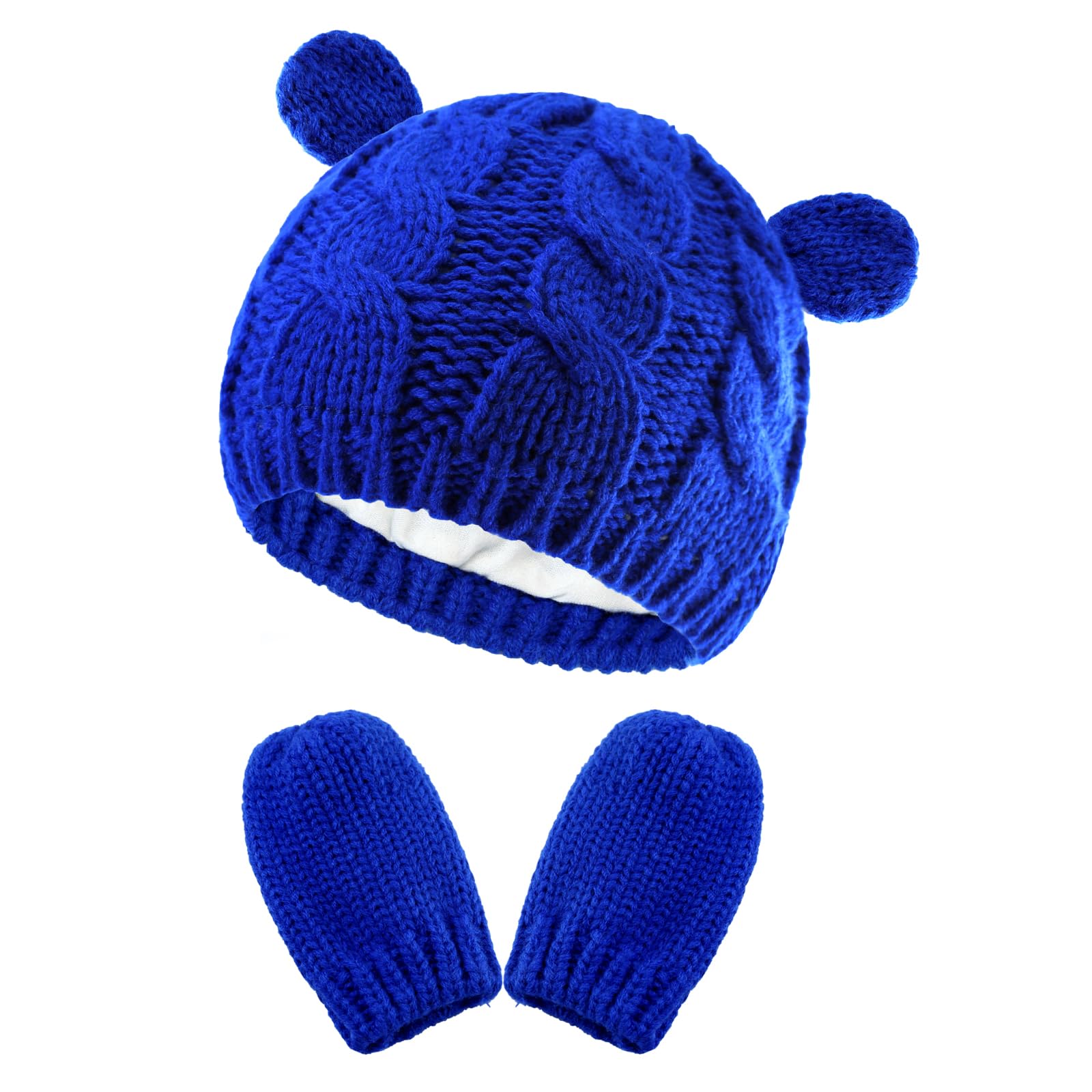 RAOEXI Unisex Baby Toddler Hat and Mitten Set Winter Knitted Thick Warm Beanie Cap Gloves for Infant Boys Girls