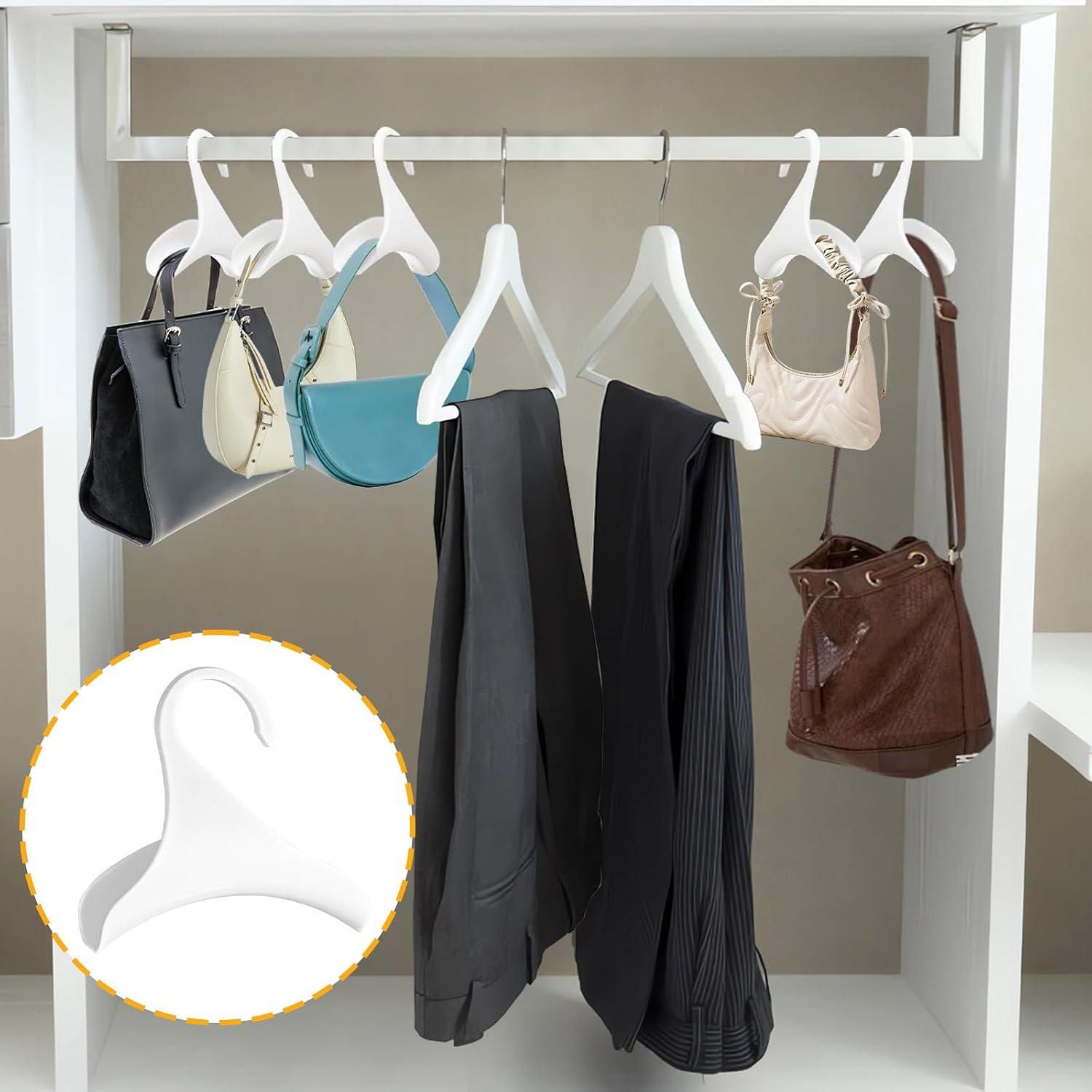 12 Pcs White Purse Hangers for Closet, Handbag Hangers for Closet, Bag Hanger, Handbag Organizer Hooks, Bag Organizer Hanging Hooks for Backpacks Satchels Tote Bag Home Storage (White)