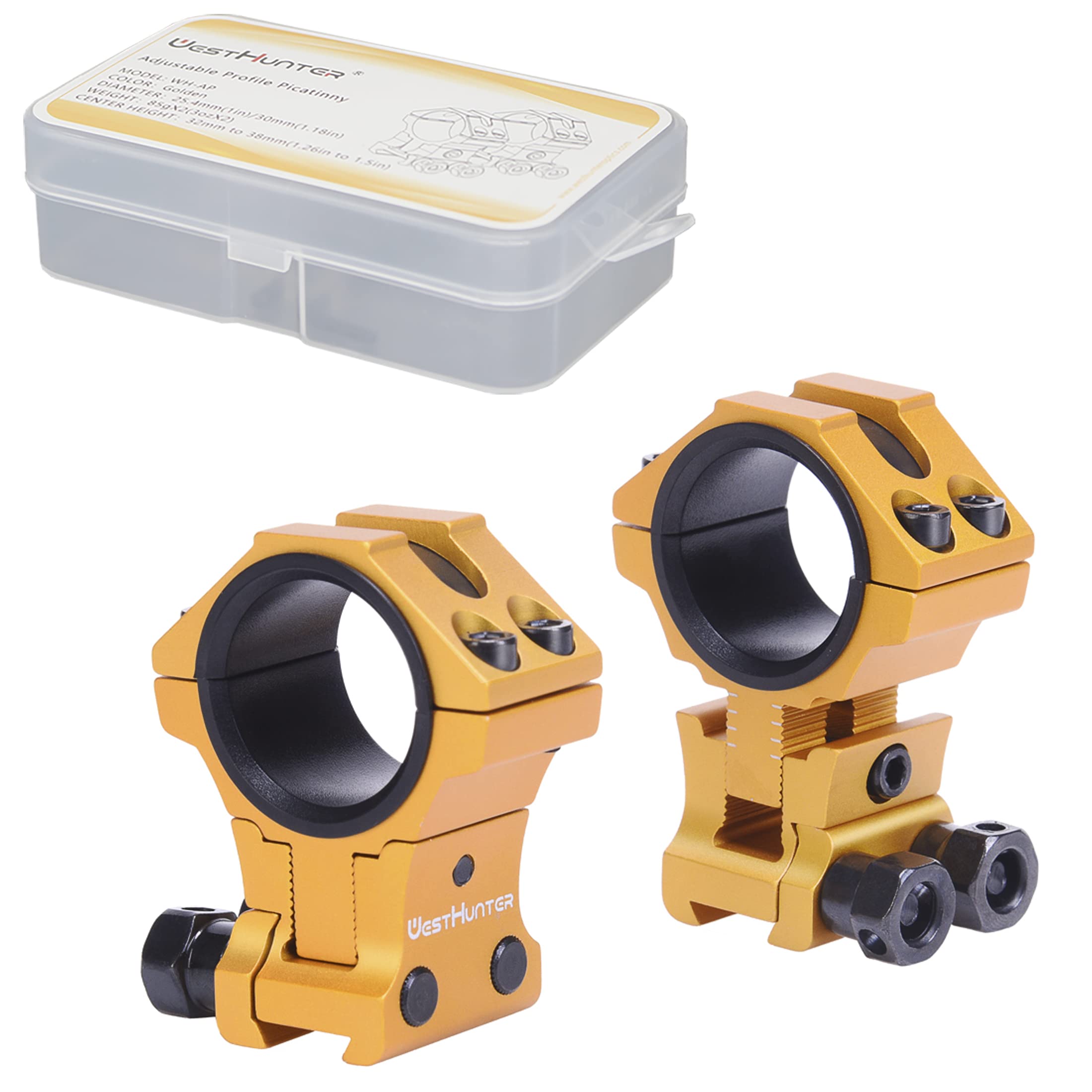 WestHunter Optics Precision Dovetail Scope Rings, 25.4 mm 30 mm Adjustable Height Scope Mount | 6 Colors