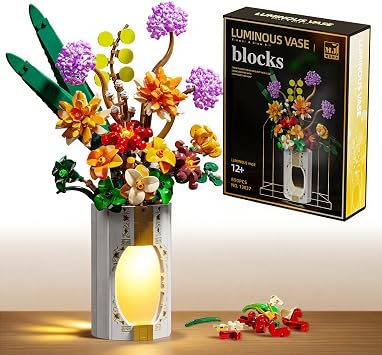 Flower Bouquet Building Sets Easter 890 PCS Botanical Brick Floral Arrangement with Lighted Vase Display Gift Christmas Birthday Ages 14+