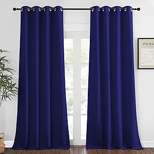 NICETOWN Blackout Window Curtain 90 inch Length - Room Darkening Thermal Insulated Grommet Large Window Treatment Light Blocking for Bedroom/Doorway (Navy Blue, 1 Panel, W52 x L90)