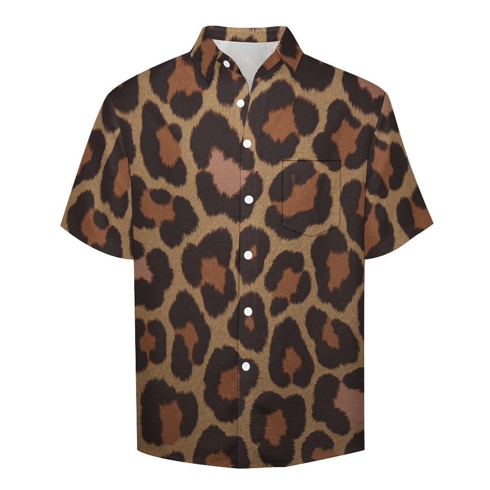 Camicie da Uomo a Maniche Corte con Stampa della Stampa Leopardata Classica retrò, Casual Leggere Bottoni Camicia con Tasca Frontale, per Vacanze Spiaggia Estate