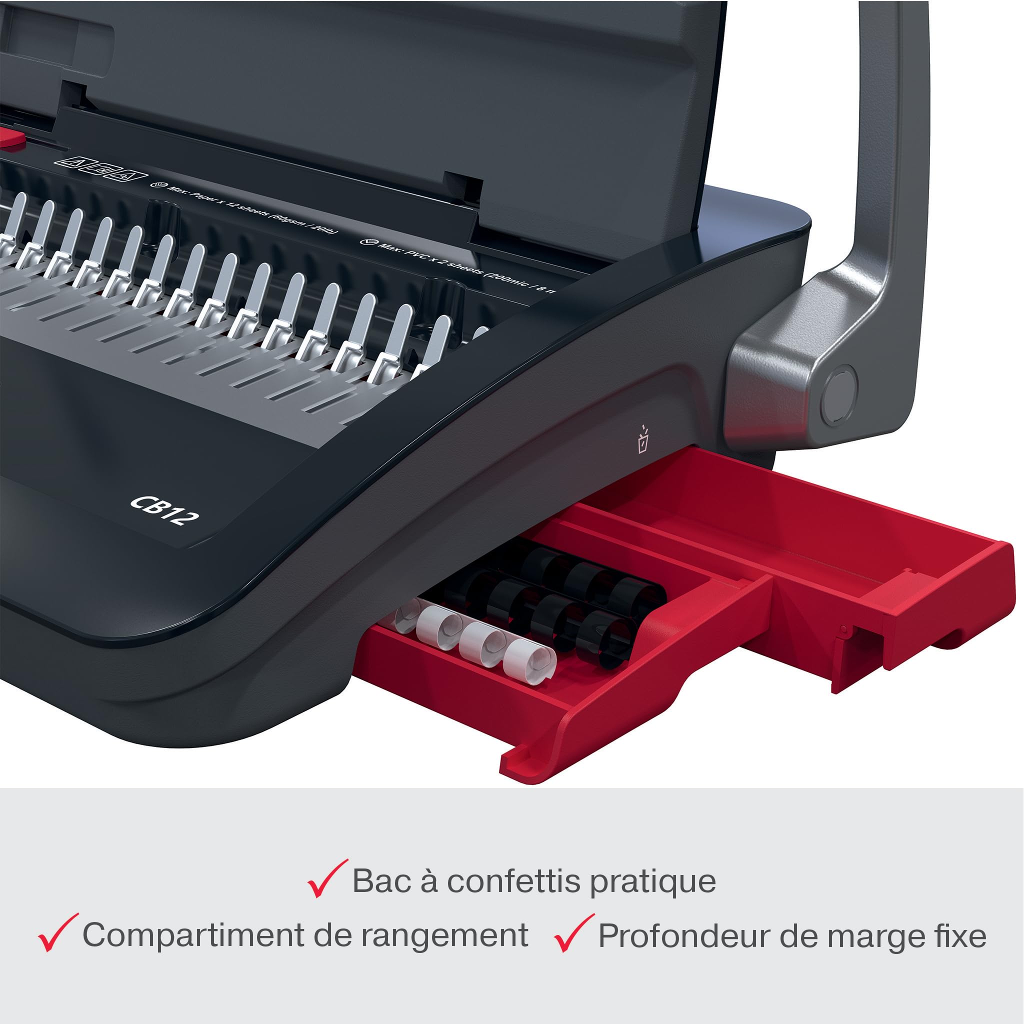 GBC CombBind CB12 Machine à relier manuelle, 165 feuilles A5/A4, 12 feuilles perforation, noir/argent