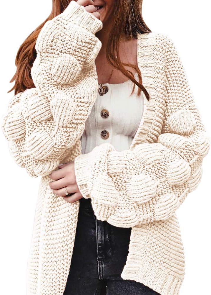 Women Oversized Cardigan Knitted Cute Chunky Sweaters Wrap Long Fall Pom Pom Open Front Knit