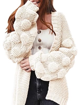 FERBIA Women Oversized Cardigan Knitted Cute Chunky Sweaters Wrap Long Fall Pom Pom Open Front Knit