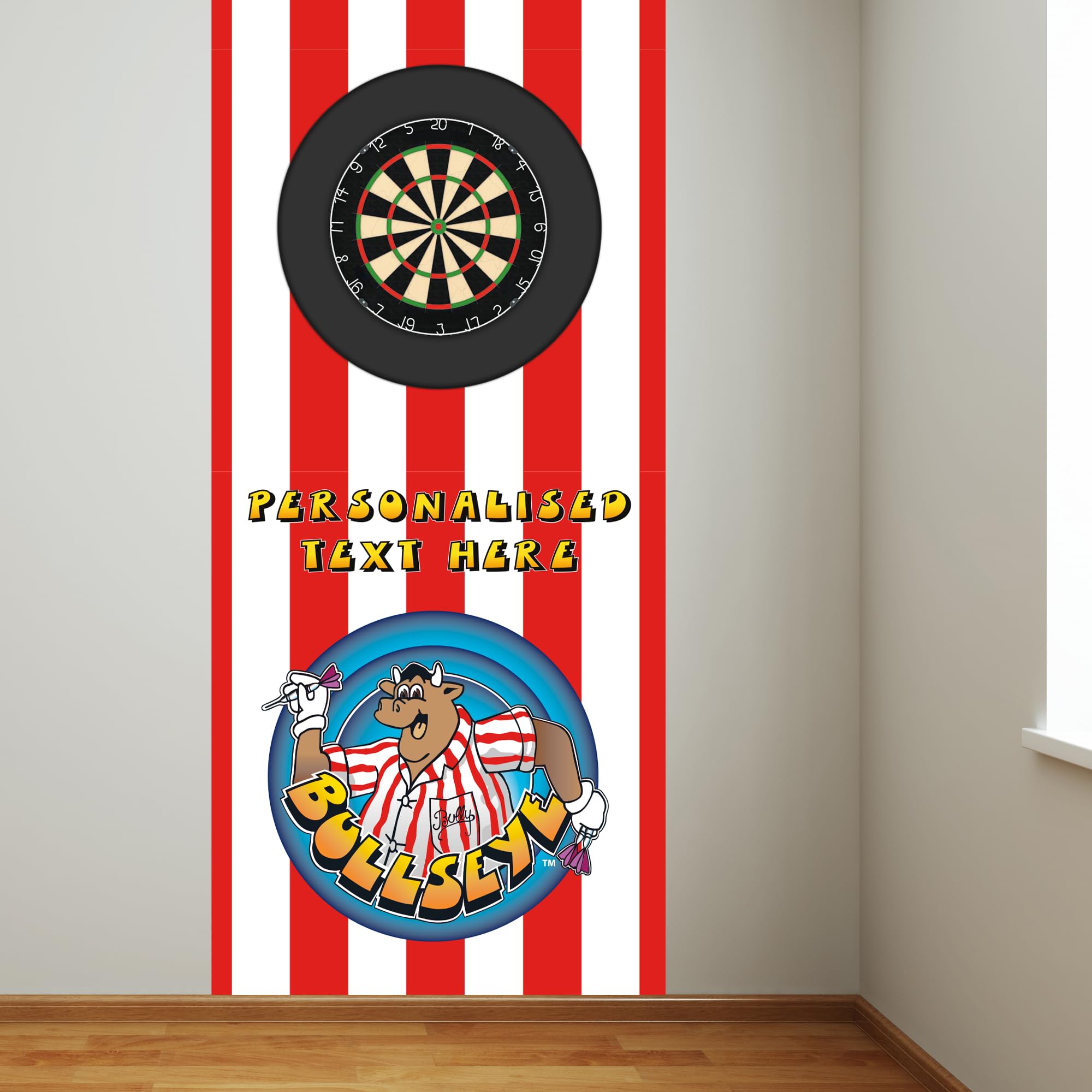 Bullseye Dart Board Backdrop - Bully Red and White Stripes Personalised Wall Sticker (220cm Height x 100cm Width)