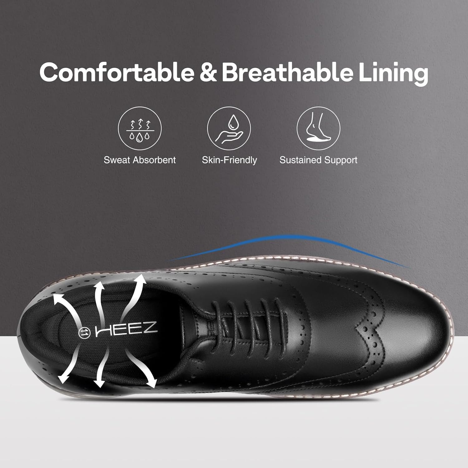 HEEZ Men's Dress Sneakers, Casual Dress Shoes for Men Comfortable, Wingtip Business Formal Oxfords Shoes for Office Work Wedding Travel Daily - Image 3