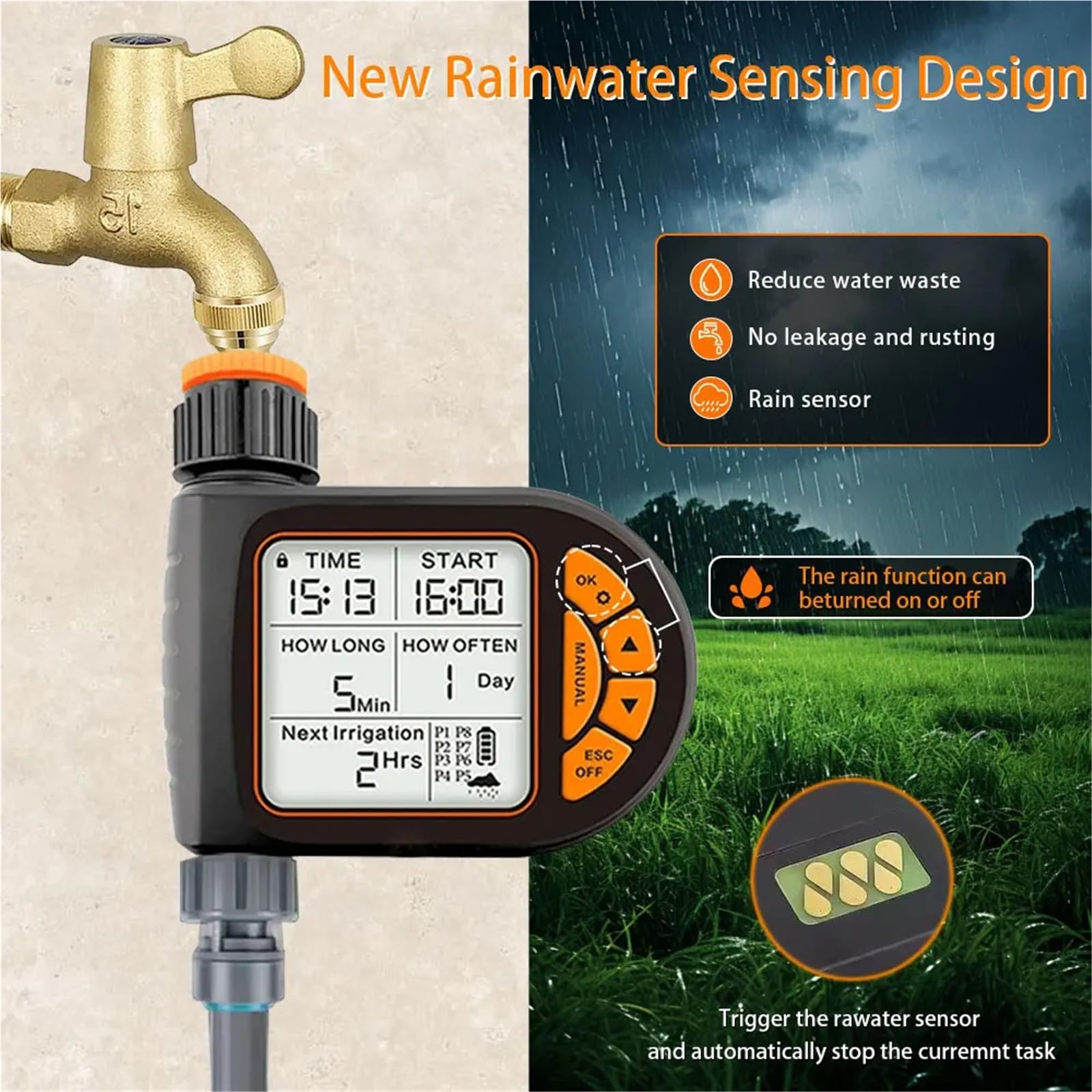 Zegar nawadniania, Zestaw do nawadniania Garden Smart Timer IPX5 Wodoodporny Automatyczny sterownik podlewania LCD Może być używany trawników