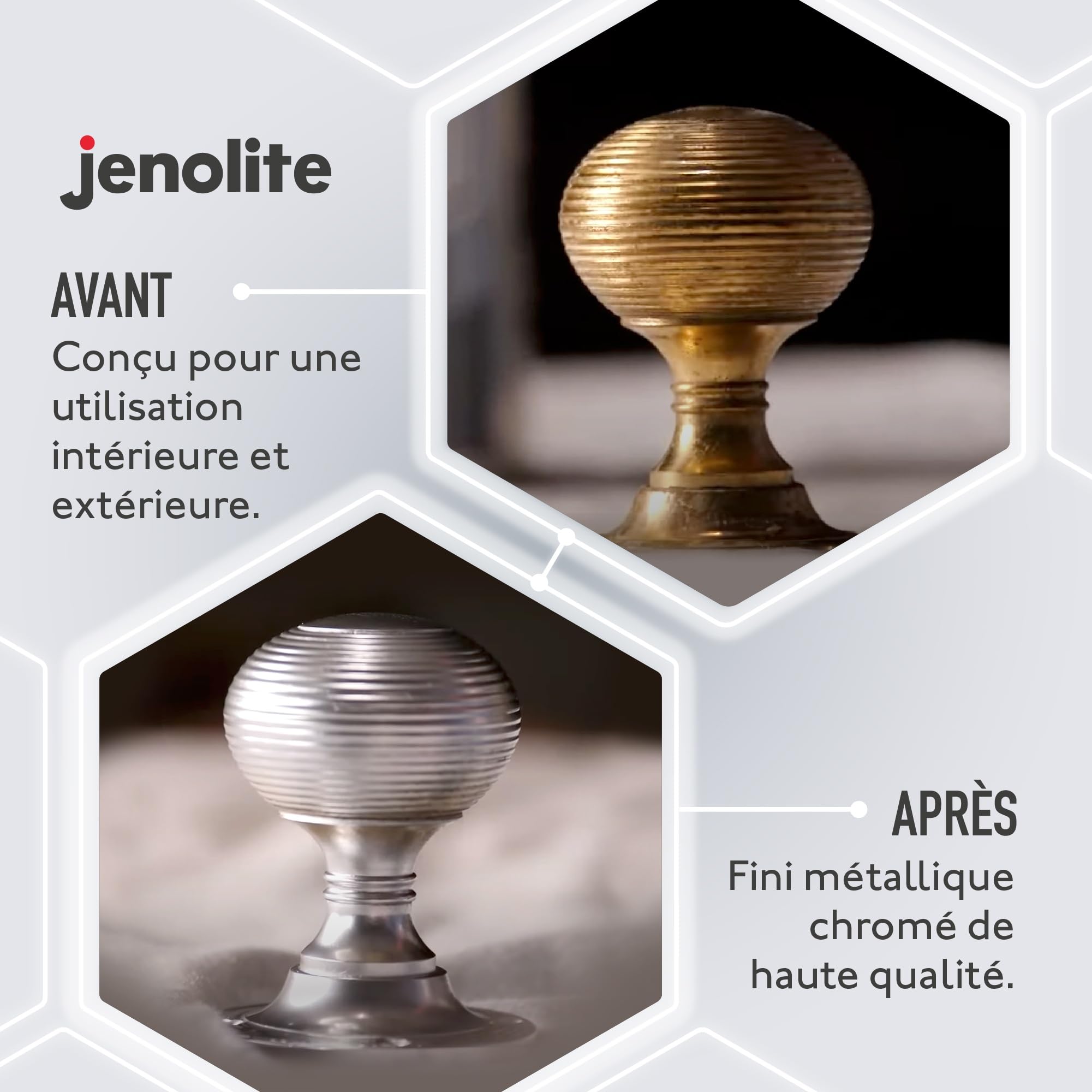 JENOLITE Lot de 3 bombes de peinture chromée | Peinture aérosol lisse argenté métallisé | Peinture chromée multi-surfaces pour métal, bois, plastique, céramique | Pour intérieur et extérieur | 3 x 400