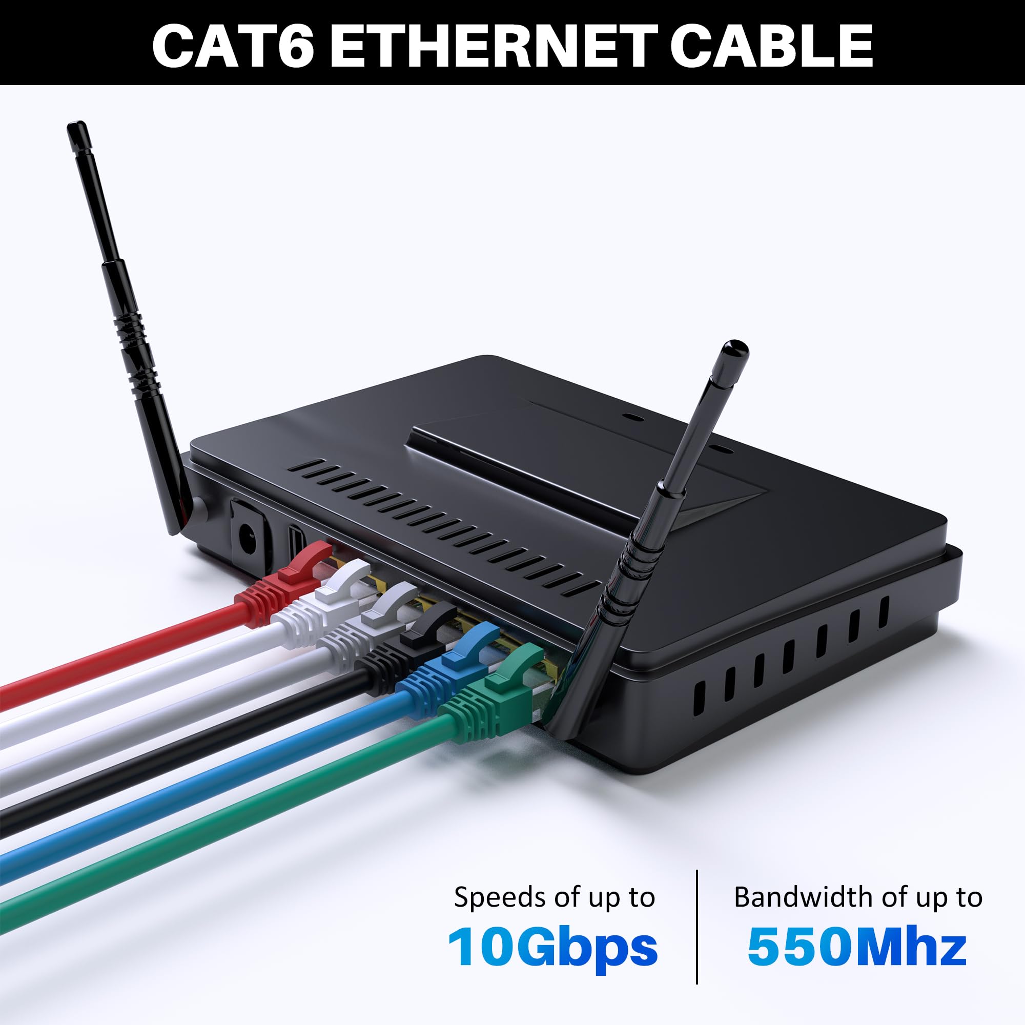 Cable Ethernet Cat6 de 100 pies, sin enganches Cat 6 (25 pies a 300 pies), RJ45 Patch UTP LAN Network Cable de Datos de Internet de alta velocidad con 15 bridas y 1 acoplador RJ45, negro de 100 pies