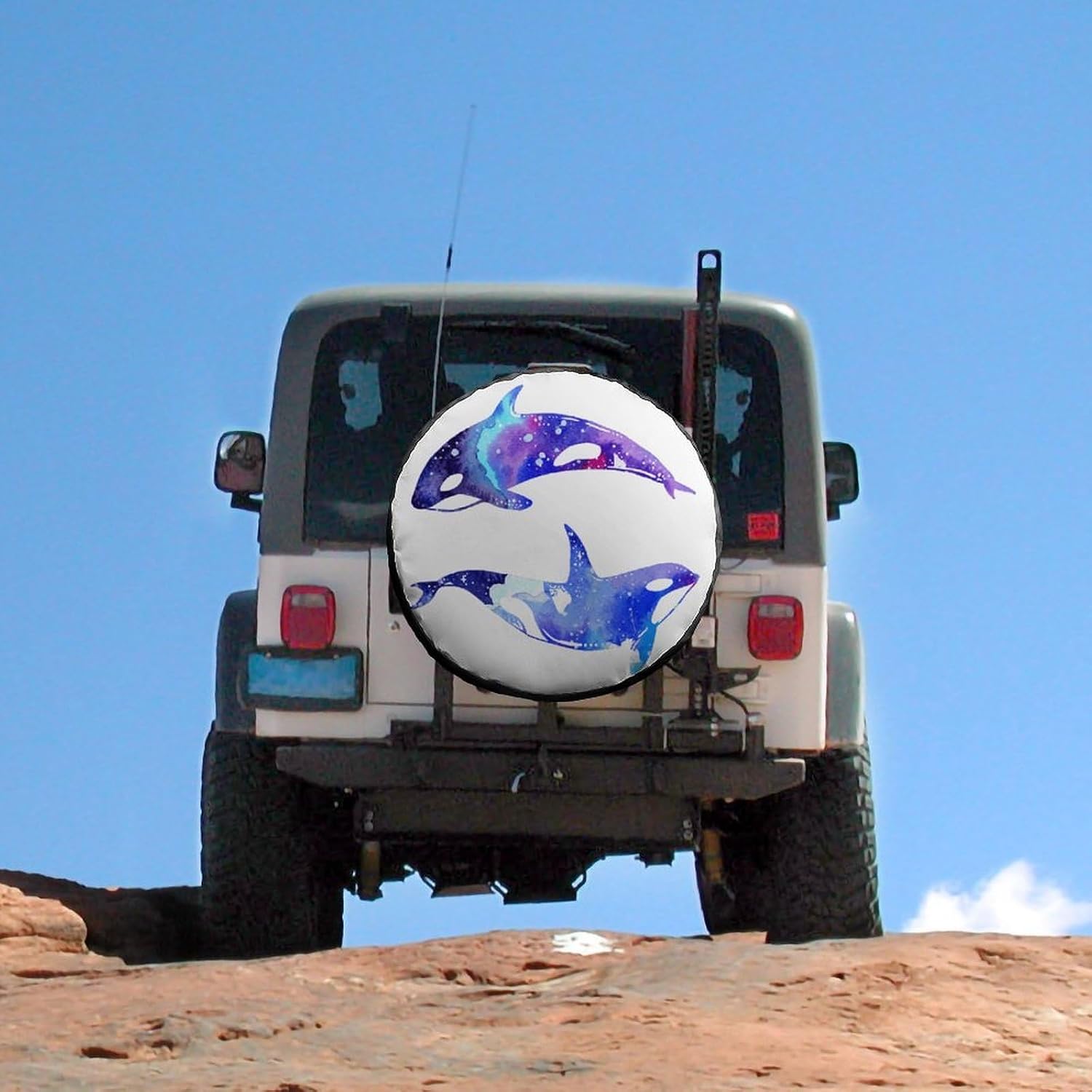 Orca Killer Whale Spare Tire Cover Weatherproof Sun Protection Wheel Tire Cover Universal Oxford Dust-Proof Protectors Fit Trailer RV SUV and Many Vehicle