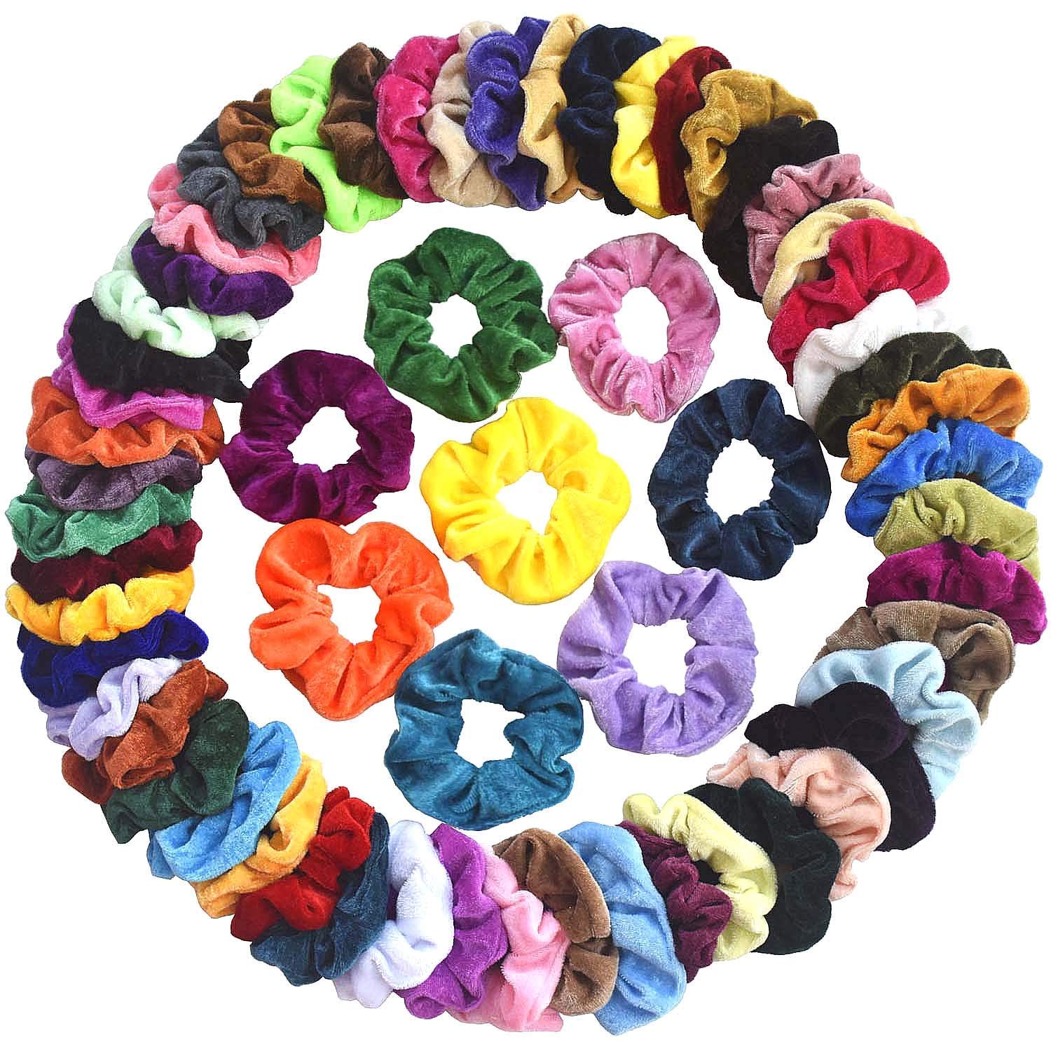 60 Pcs Velvet Hair Scrunchies - Colorful Hair Accessories