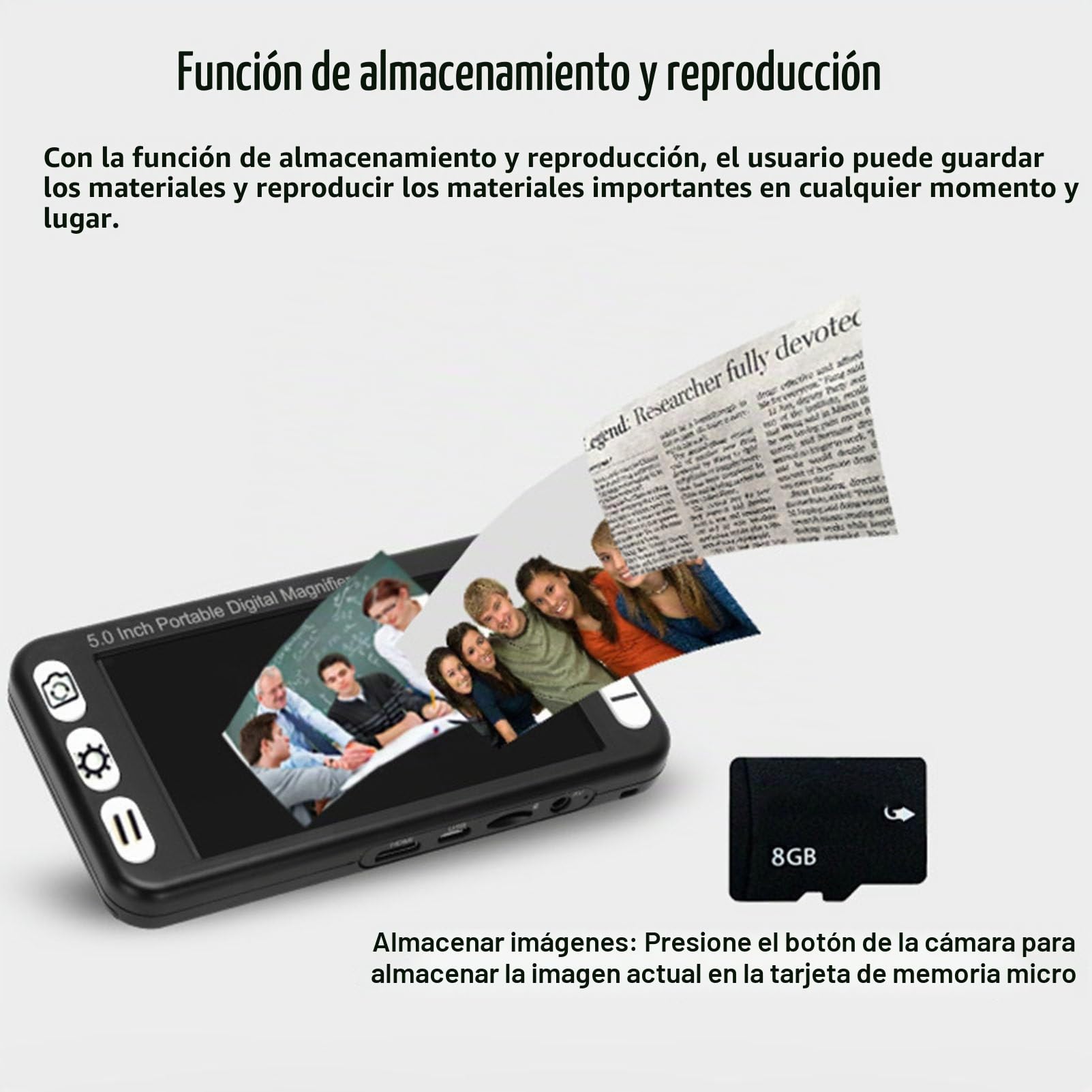 Lupa electrónica digital de 5 pulgadas, zoom de 2X-48X, lupa de video digital portátil, pantalla LCD, ayuda de video para personas con discapacidad visual, baja visión, daltonismo, ambliopía,Black
