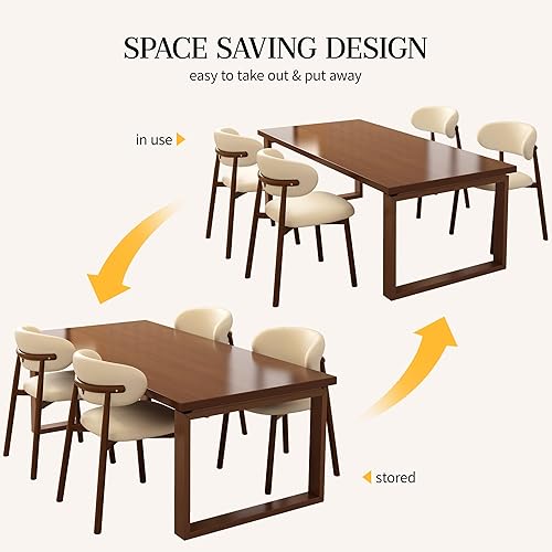 Miniatura 4 de Juego de 4 sillas de comedor de cocina tapizadas modernas con patas de metal, nogalbeige