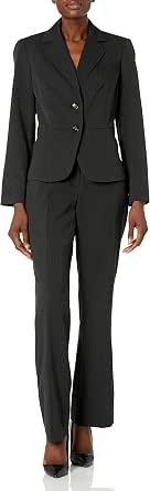 Le Suit Women's Herringbone 2-Button Jacket & Pant Suit Steel Multi Gray Size 16