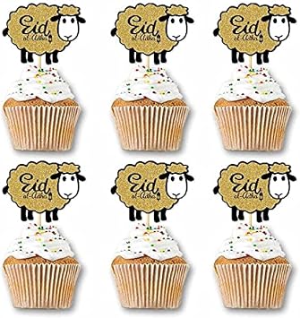 SWYOUN 48PCS Glitter Sheep Design Eid Al Adha Cupcake Topper Party Supplies زينة الحزب الإسلامي الإسلامي