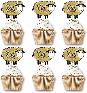 SWYOUN 48PCS Glitter Sheep Design Eid Al Adha Cupcake Topper Party Supplies Islamic Muslim Party Decorations