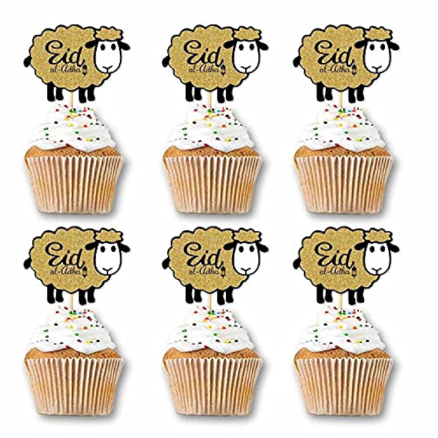 48PCS Glitter Sheep Design Eid Al Adha Cupcake Topper Party Decorations Islamic Muslim Party Supplies